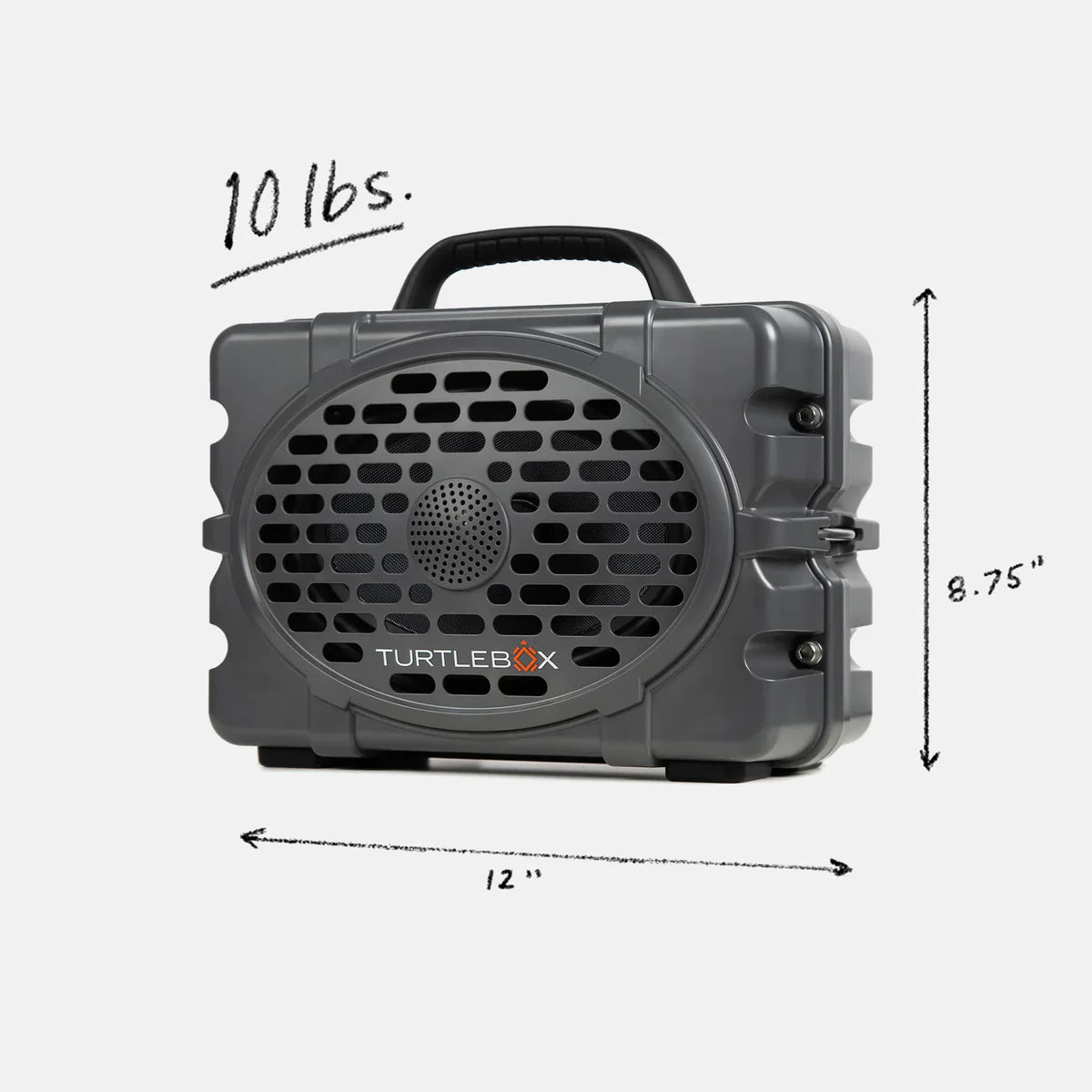 Turtlebox Original Gen3 Speaker in gray with durable design and handle for easy transport, ideal for boat life.