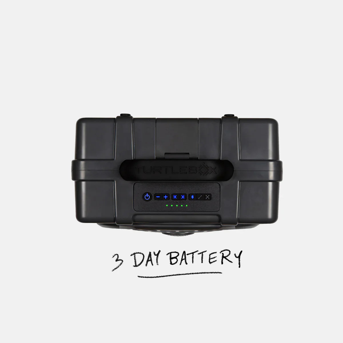 Turtlebox Original Gen3 Speaker in gray with a three-day battery and control panel features