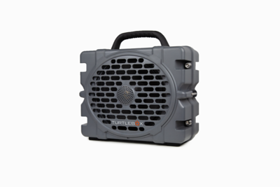 Black portable Turtlebox speaker on a white background